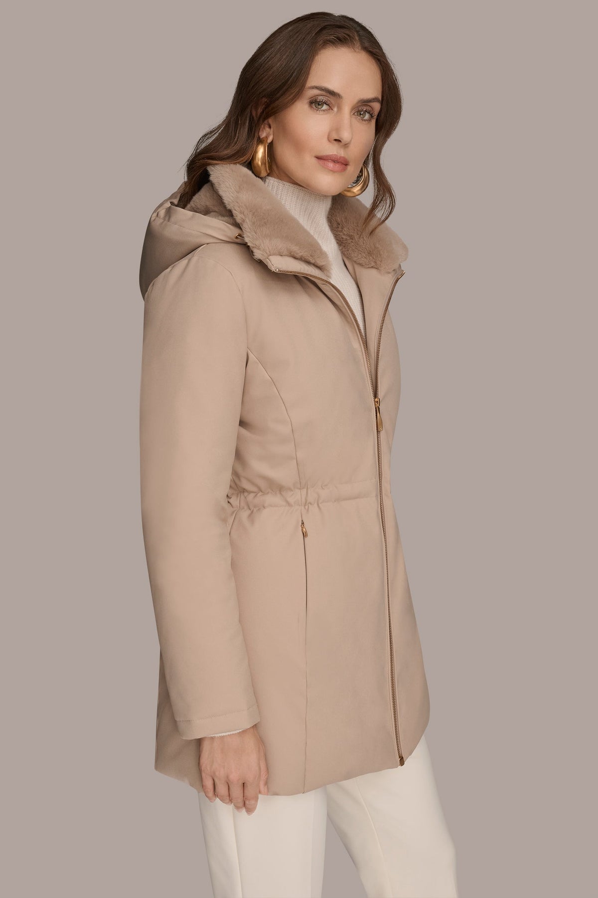 FAUX FUR LINED PUFFER - Barley