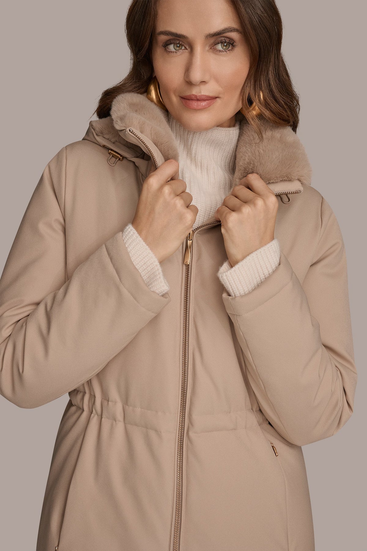 FAUX FUR LINED PUFFER - Barley