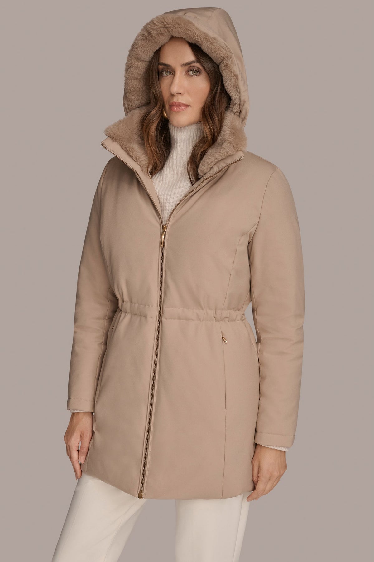 FAUX FUR LINED PUFFER - Barley