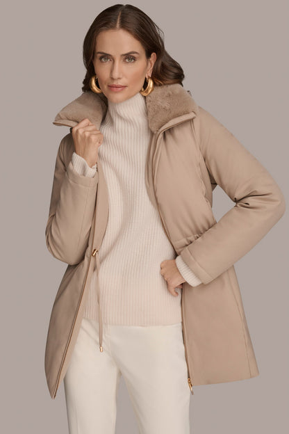 FAUX FUR LINED PUFFER - Barley