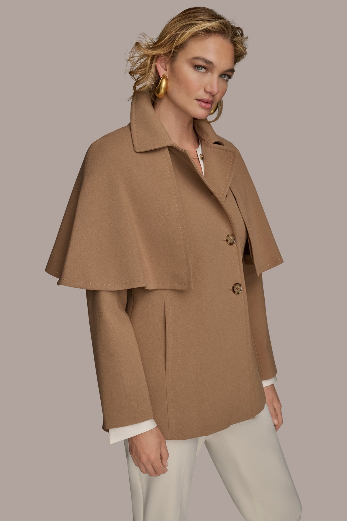 WATER REPELLENT CREPE CAPELET - CAMEL