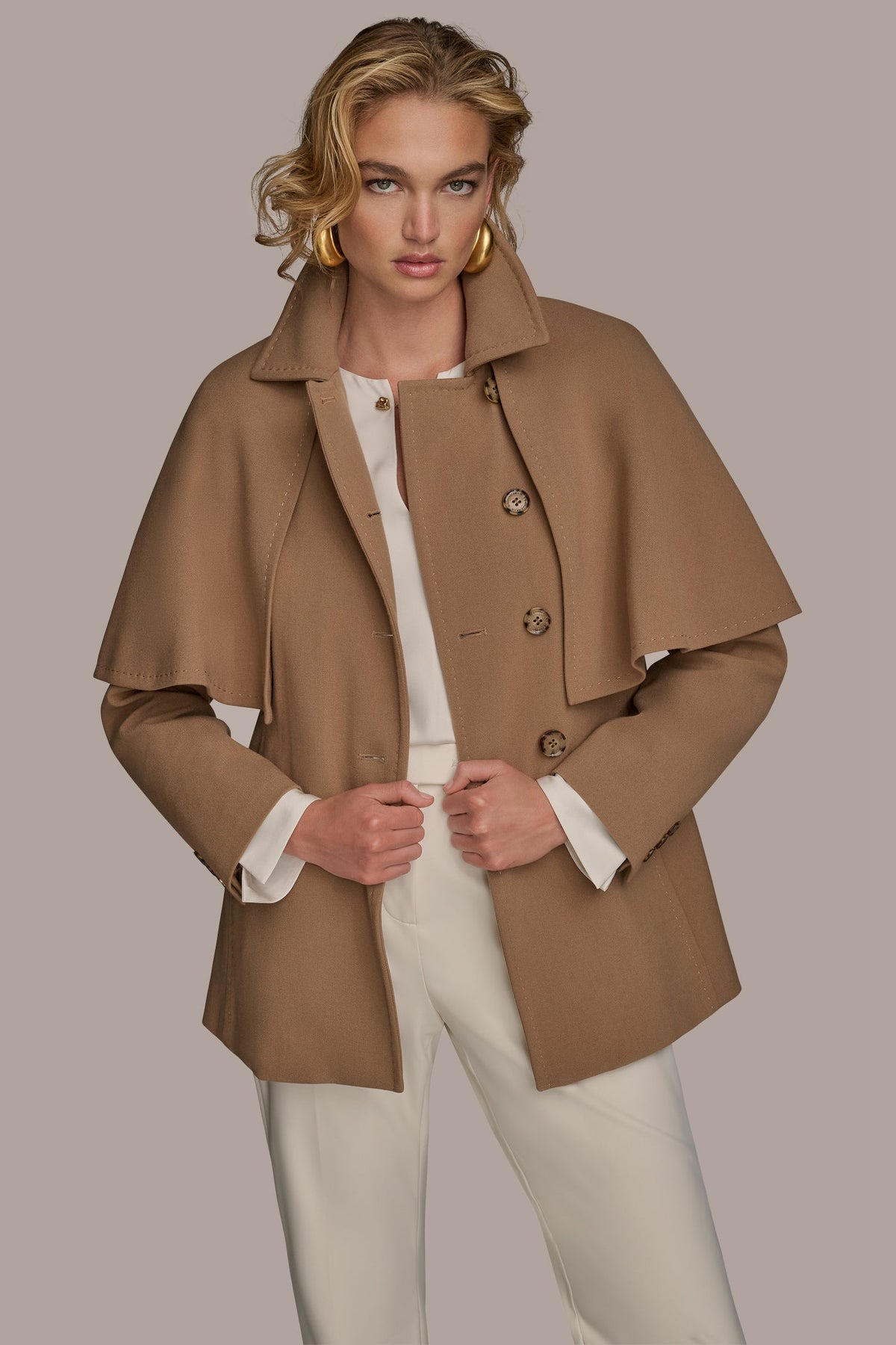 WATER REPELLENT CREPE CAPELET - CAMEL