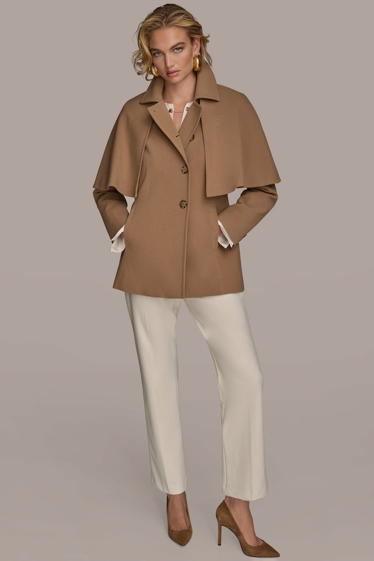 WATER REPELLENT CREPE CAPELET - CAMEL