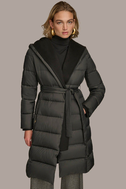 TIE WAIST PUFFER - Black