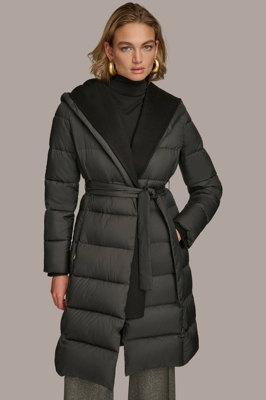 TIE WAIST PUFFER - Black