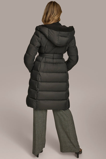 TIE WAIST PUFFER - Black