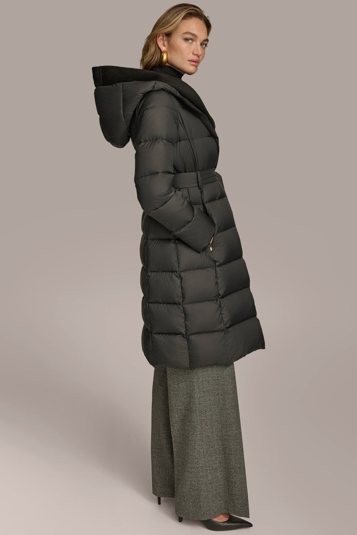 TIE WAIST PUFFER - Black
