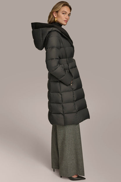 TIE WAIST PUFFER - Black