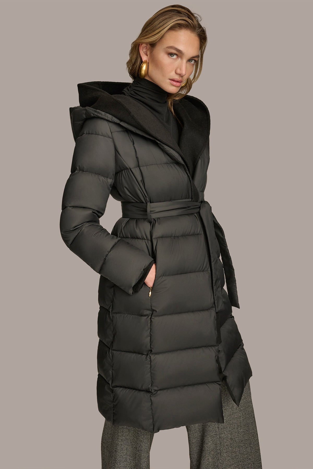 TIE WAIST PUFFER - Black