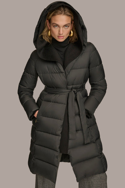 TIE WAIST PUFFER - Black