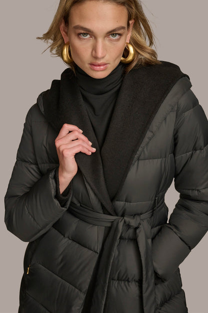 TIE WAIST PUFFER - Black