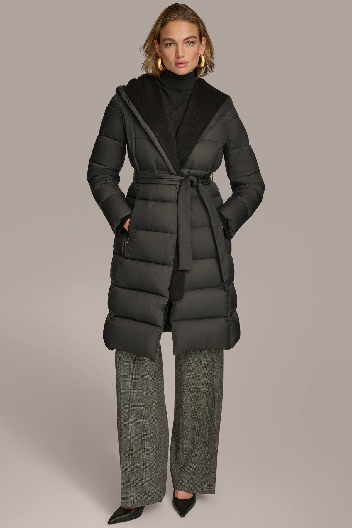TIE WAIST PUFFER - Black