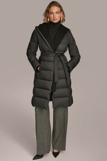 TIE WAIST PUFFER - Black