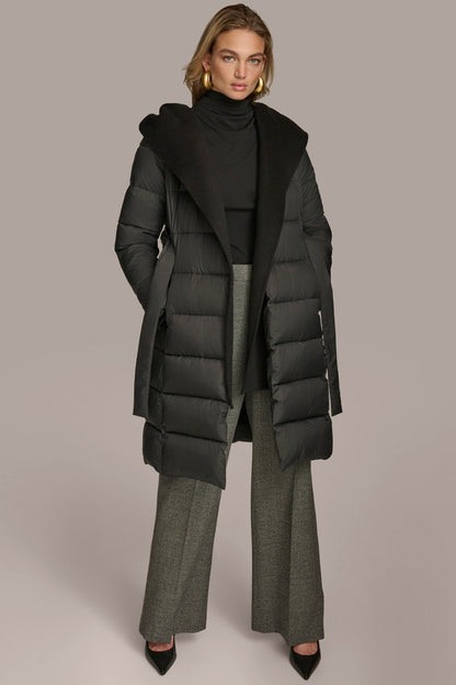 TIE WAIST PUFFER - Black