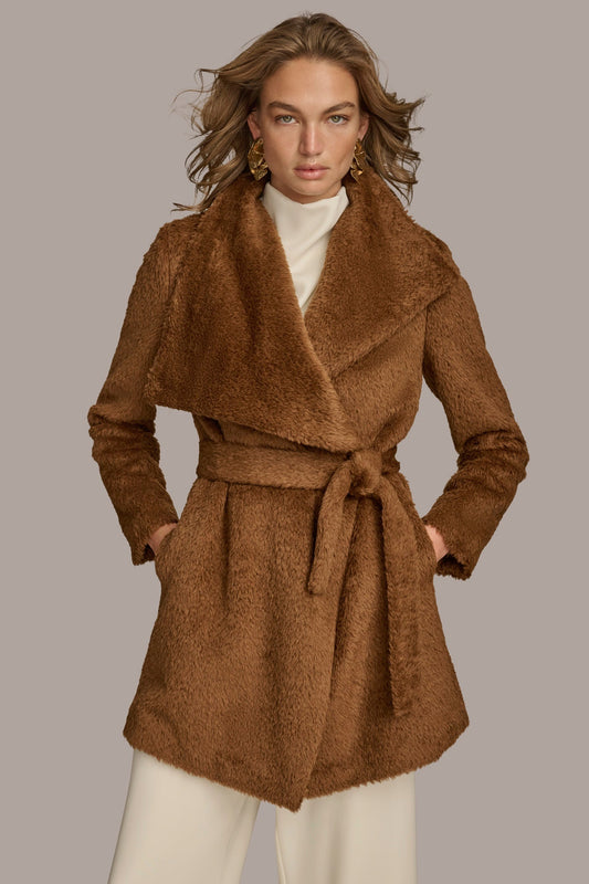 Belted Wool Wrap Coat - TOBACCO