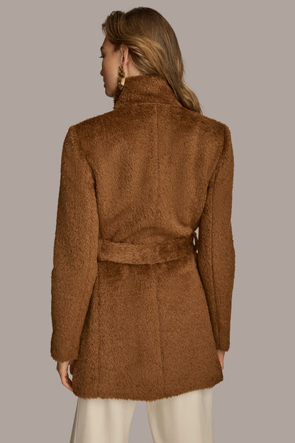 Belted Wool Wrap Coat - TOBACCO