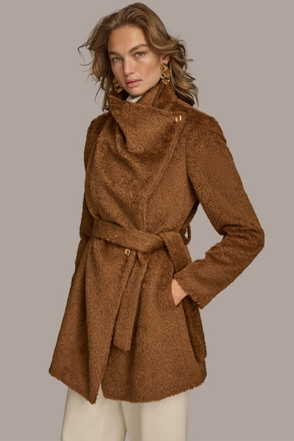 Belted Wool Wrap Coat - TOBACCO