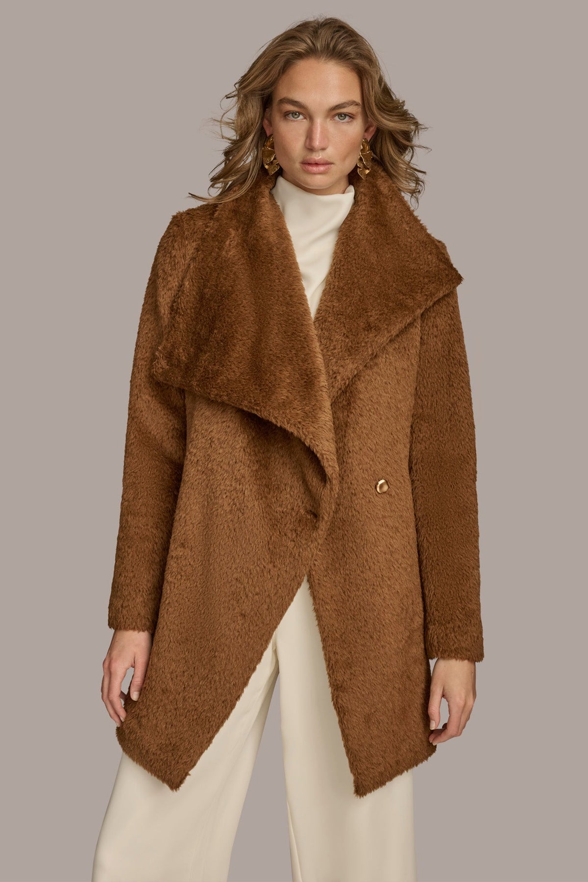 Belted Wool Wrap Coat - TOBACCO