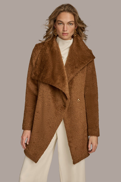 Belted Wool Wrap Coat - TOBACCO