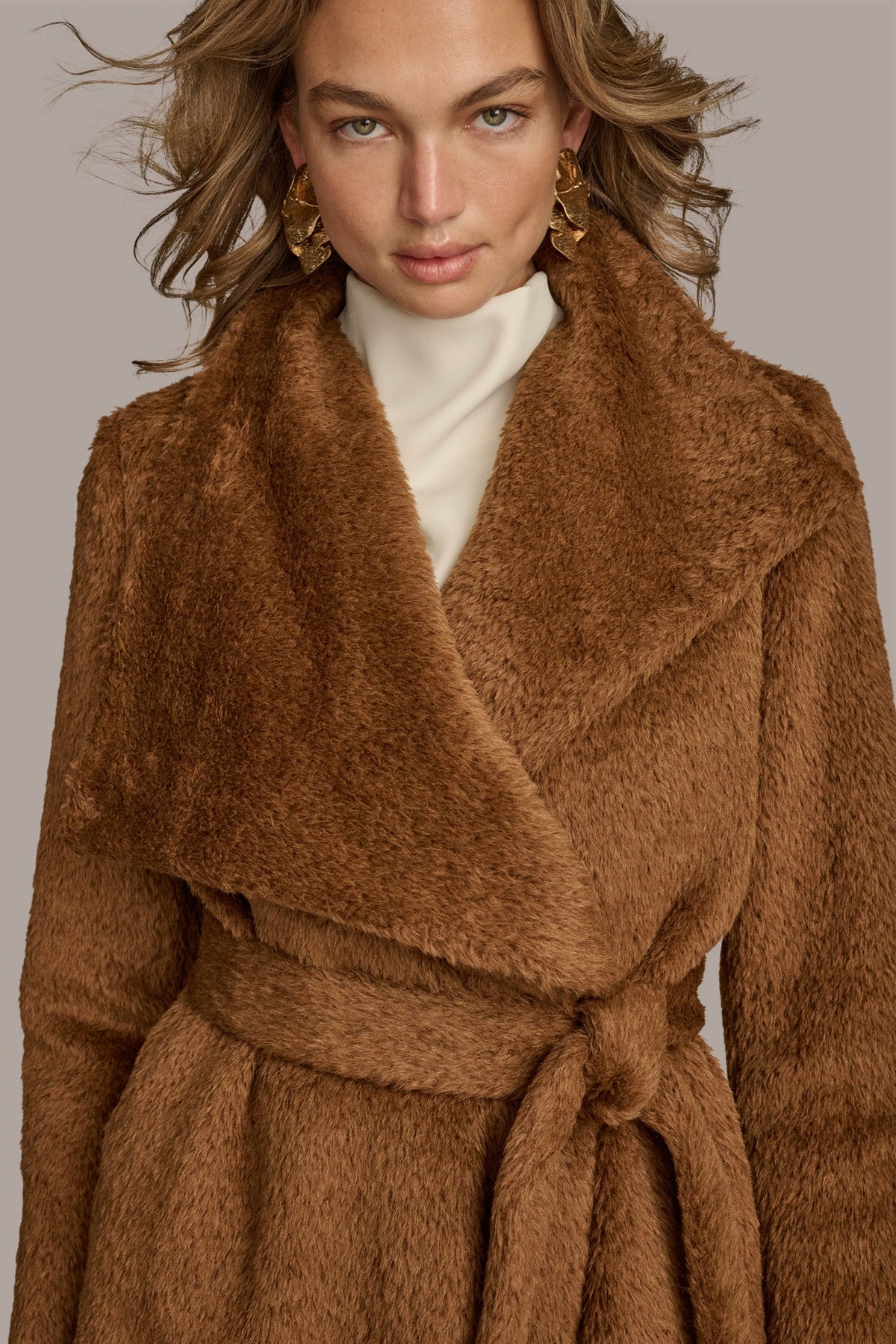 Belted Wool Wrap Coat - TOBACCO