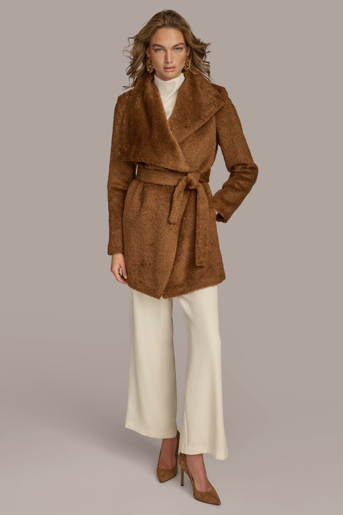 Belted Wool Wrap Coat - TOBACCO