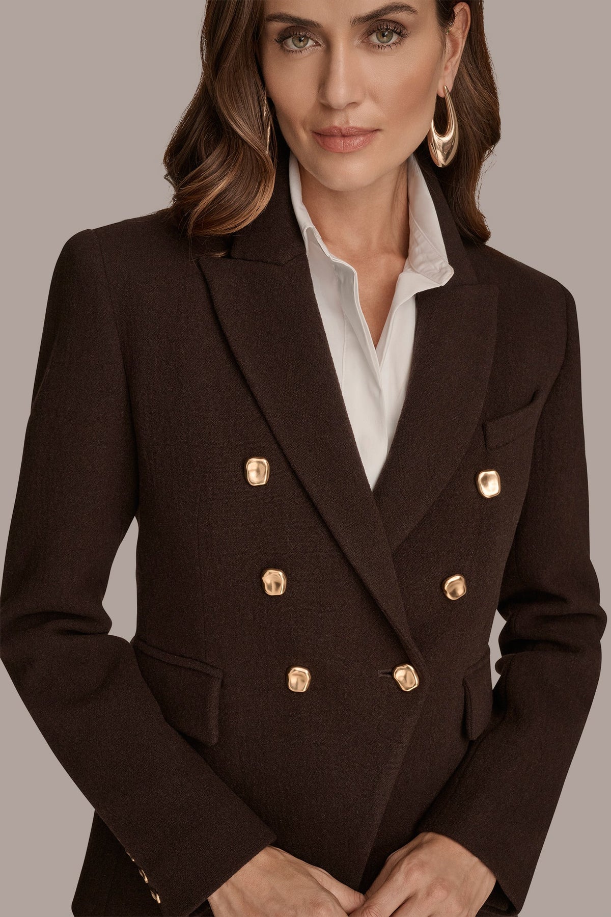 WOOL BLAZER JACKET - CHOCOLATE