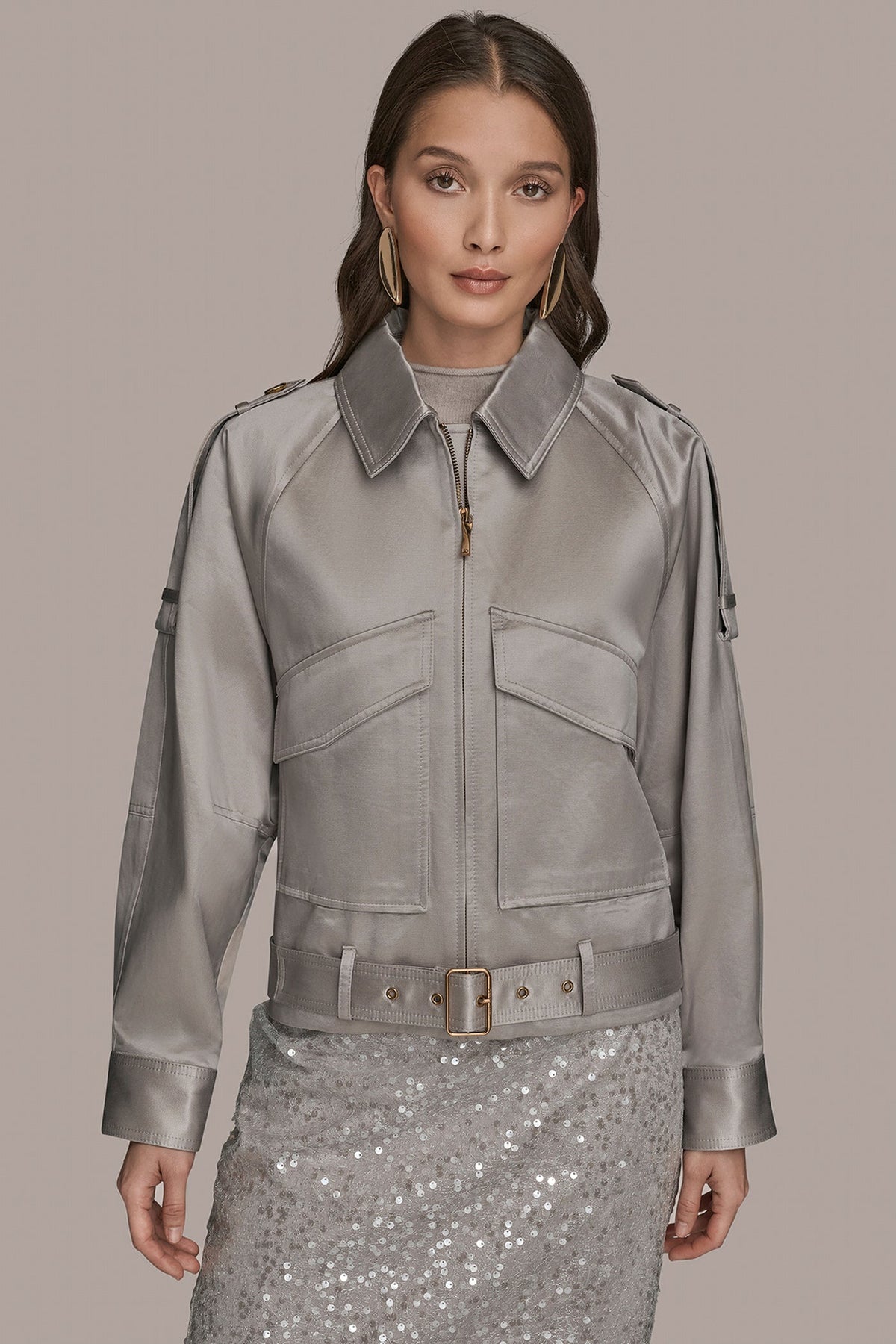 COTTON-BLEND SATIN BIKER JACKET - VAPOR
