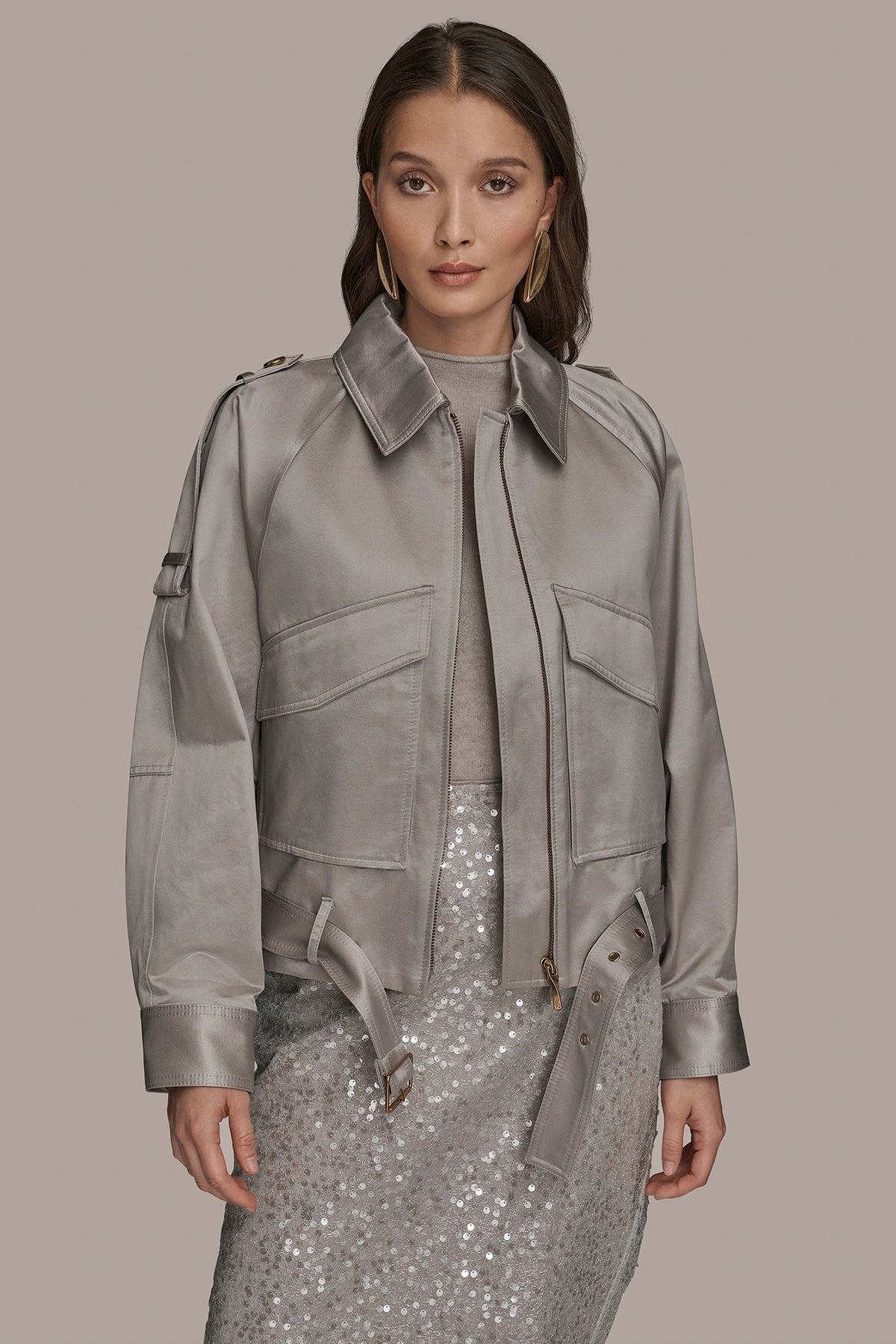 COTTON-BLEND SATIN BIKER JACKET - VAPOR