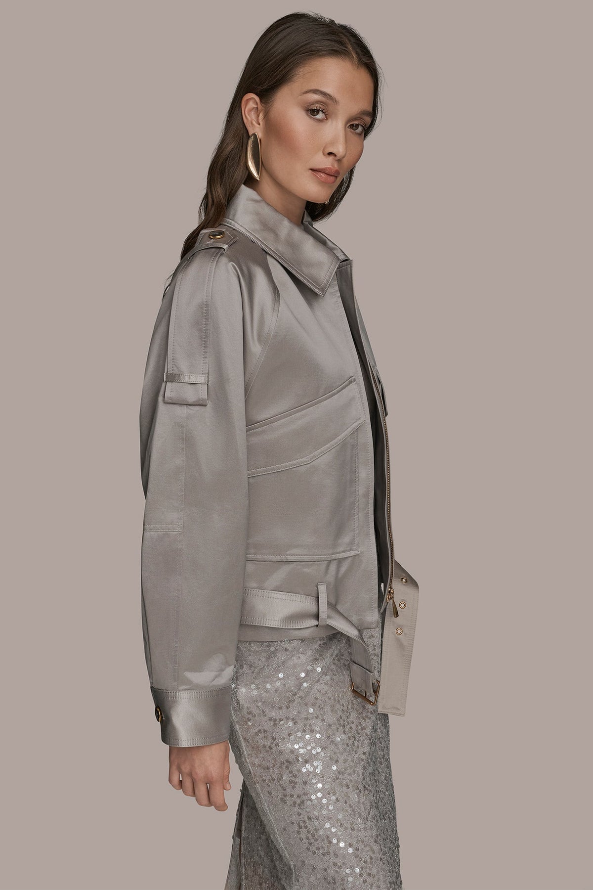 COTTON-BLEND SATIN BIKER JACKET - VAPOR