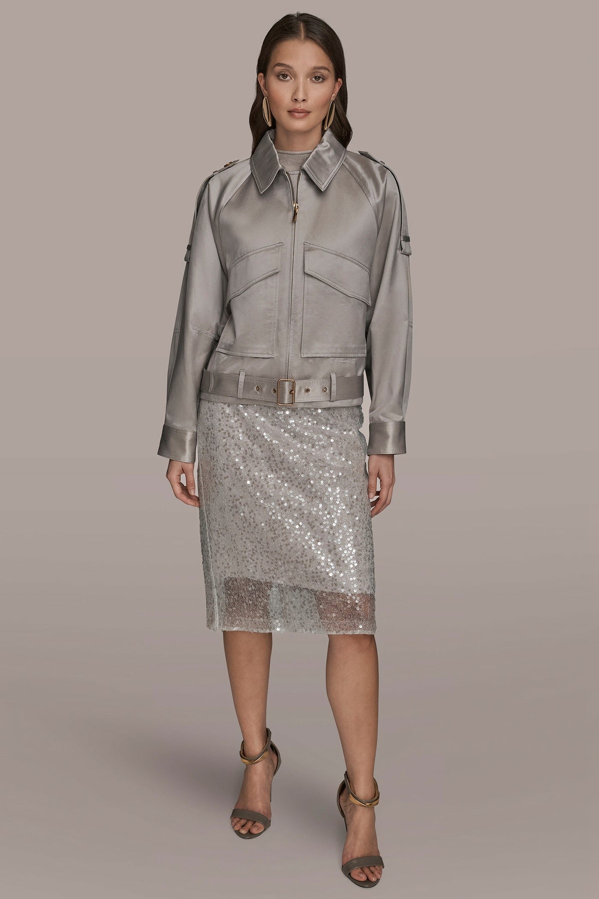 COTTON-BLEND SATIN BIKER JACKET - VAPOR