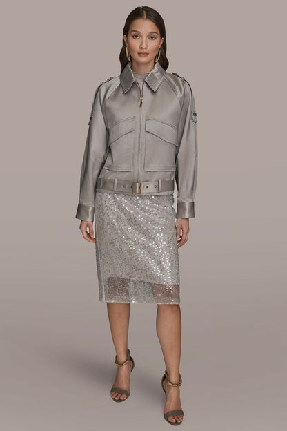 COTTON-BLEND SATIN BIKER JACKET - VAPOR