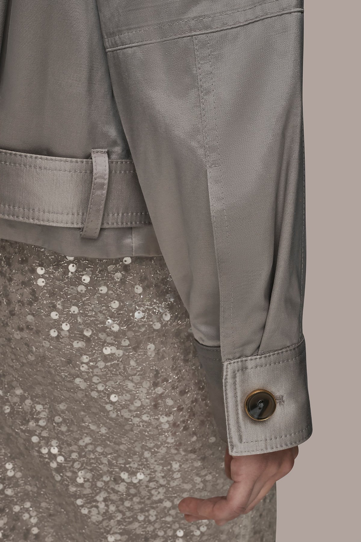 COTTON-BLEND SATIN BIKER JACKET - VAPOR