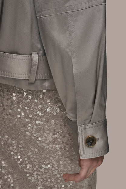 COTTON-BLEND SATIN BIKER JACKET - VAPOR