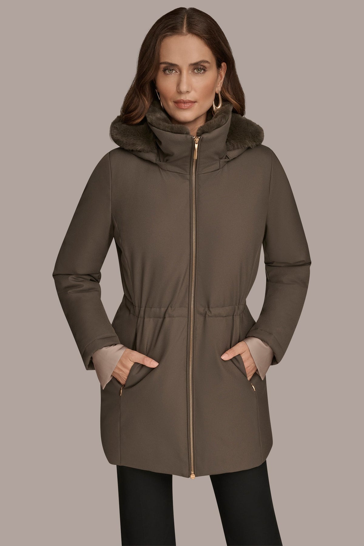 FAUX FUR LINED PUFFER - Hickory