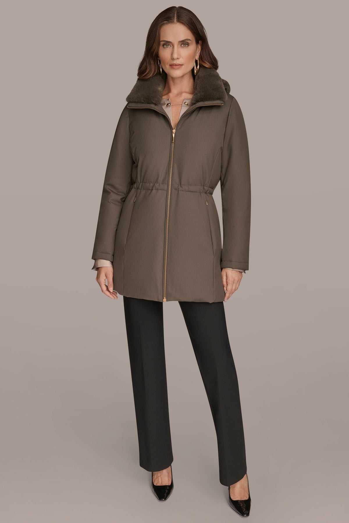 FAUX FUR LINED PUFFER - Hickory
