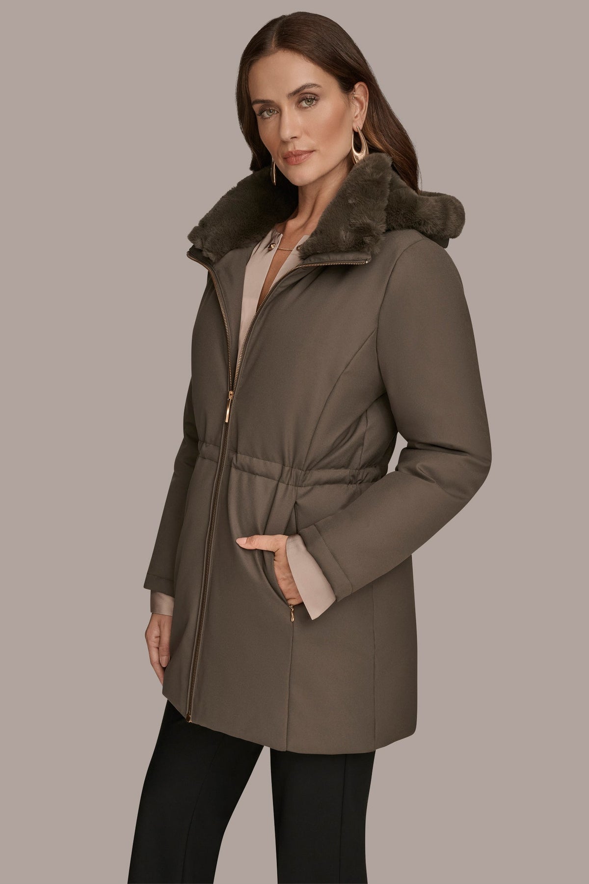 FAUX FUR LINED PUFFER - Hickory