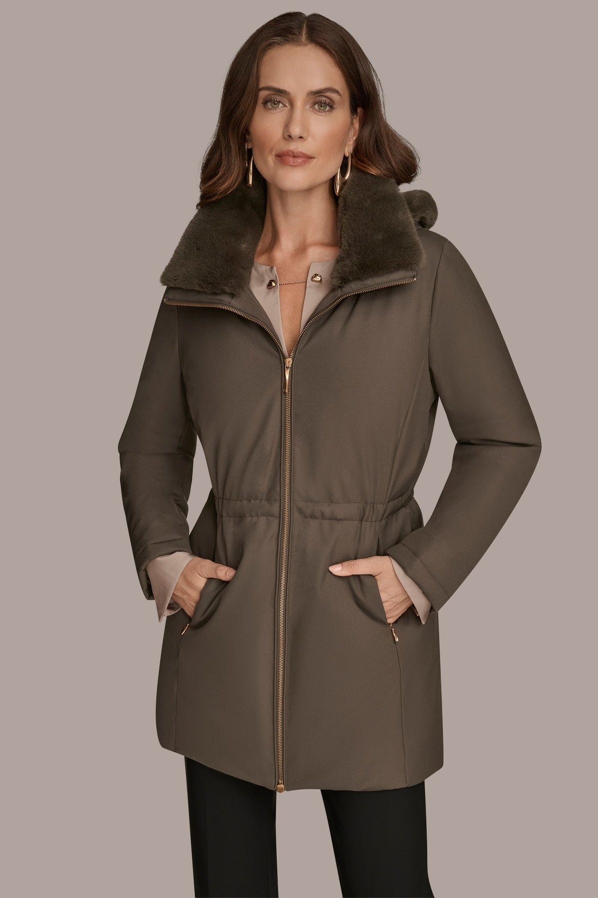 FAUX FUR LINED PUFFER - Hickory
