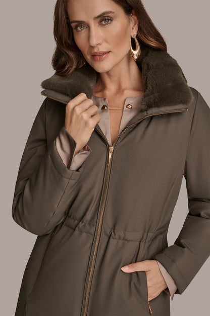 FAUX FUR LINED PUFFER - Hickory