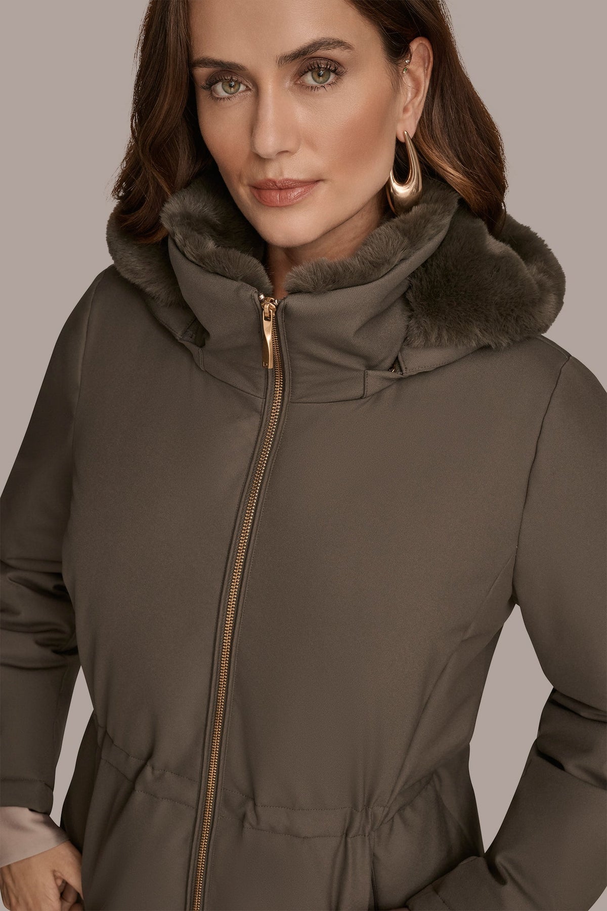 FAUX FUR LINED PUFFER - Hickory