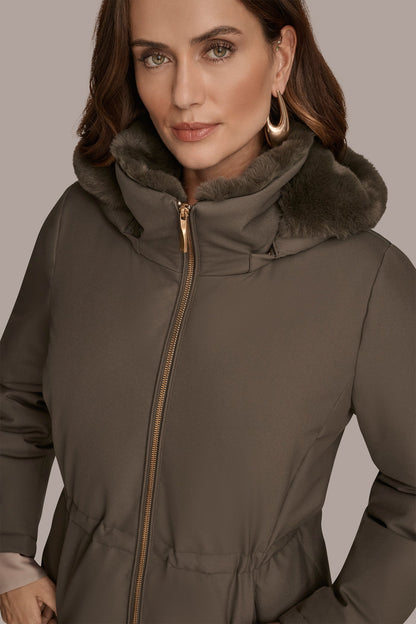 FAUX FUR LINED PUFFER - Hickory