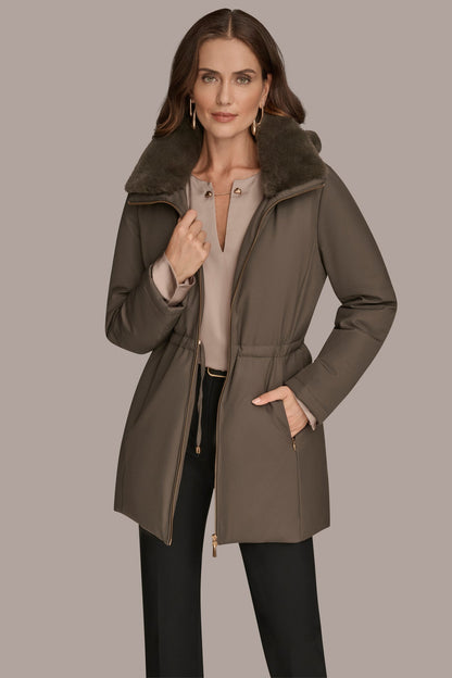 FAUX FUR LINED PUFFER - Hickory