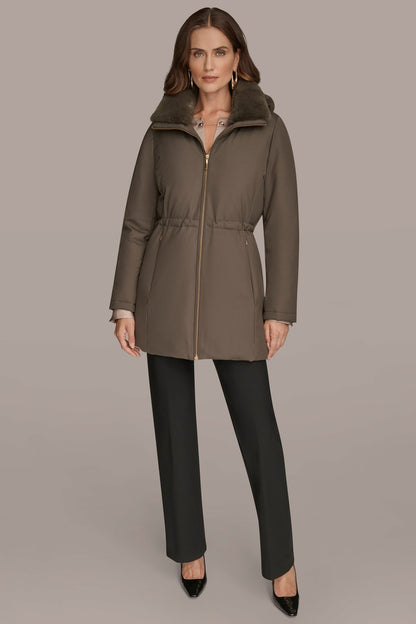 FAUX FUR LINED PUFFER - Hickory