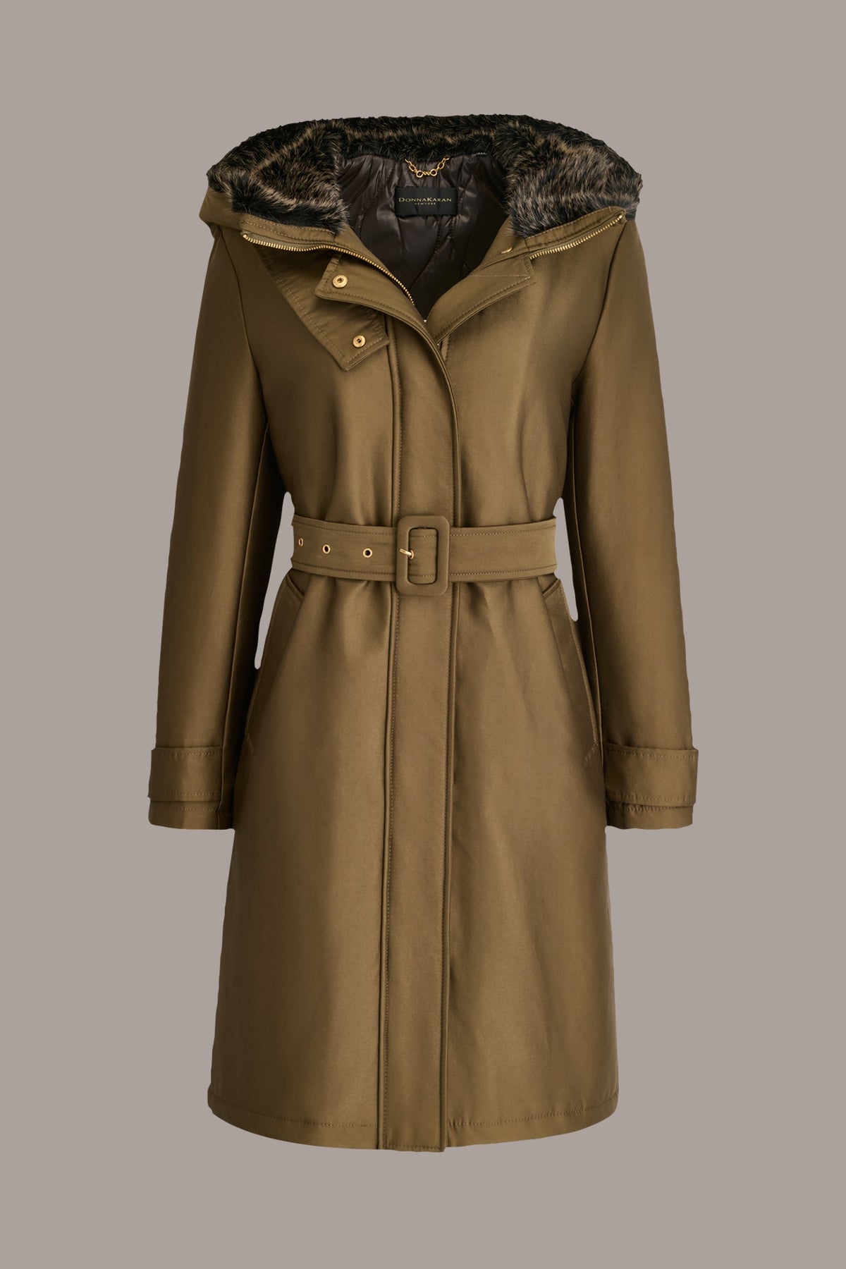 FAUX FUR TRIM LINED RAIN COAT - Beech