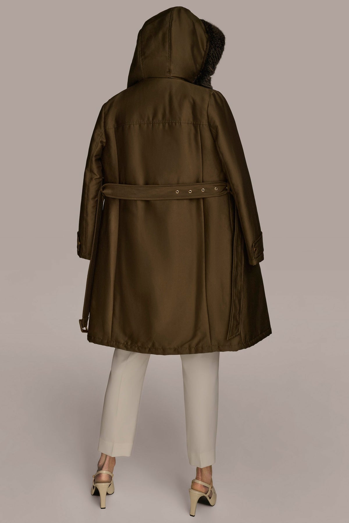 FAUX FUR TRIM LINED RAIN COAT - Beech