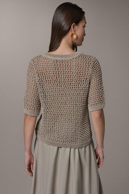 SHORT SLEEVE OPEN STITCH SWEATER - Sandstone