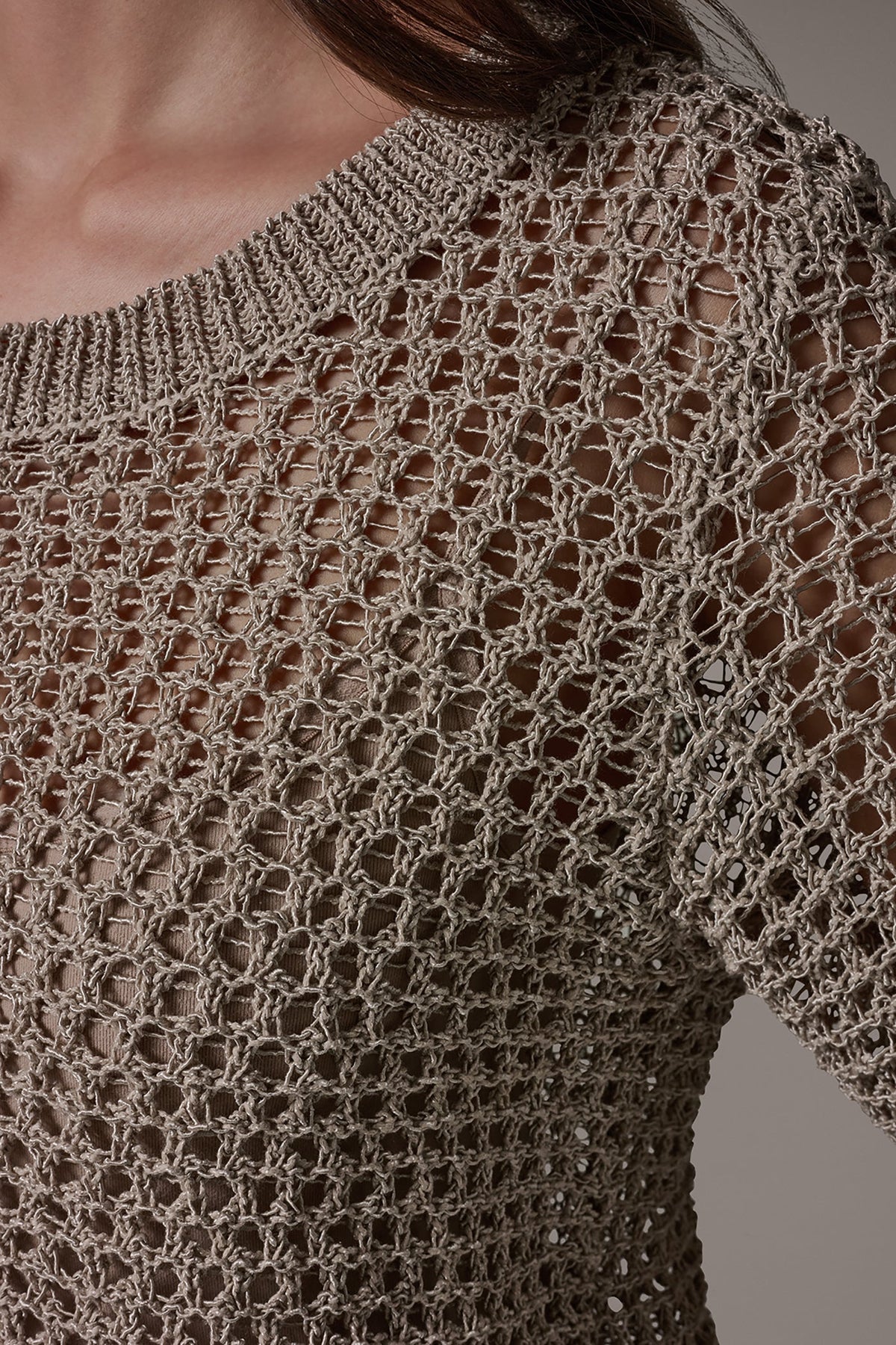 SHORT SLEEVE OPEN STITCH SWEATER - Sandstone