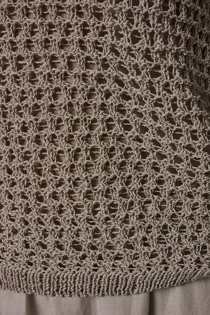 SHORT SLEEVE OPEN STITCH SWEATER - Sandstone
