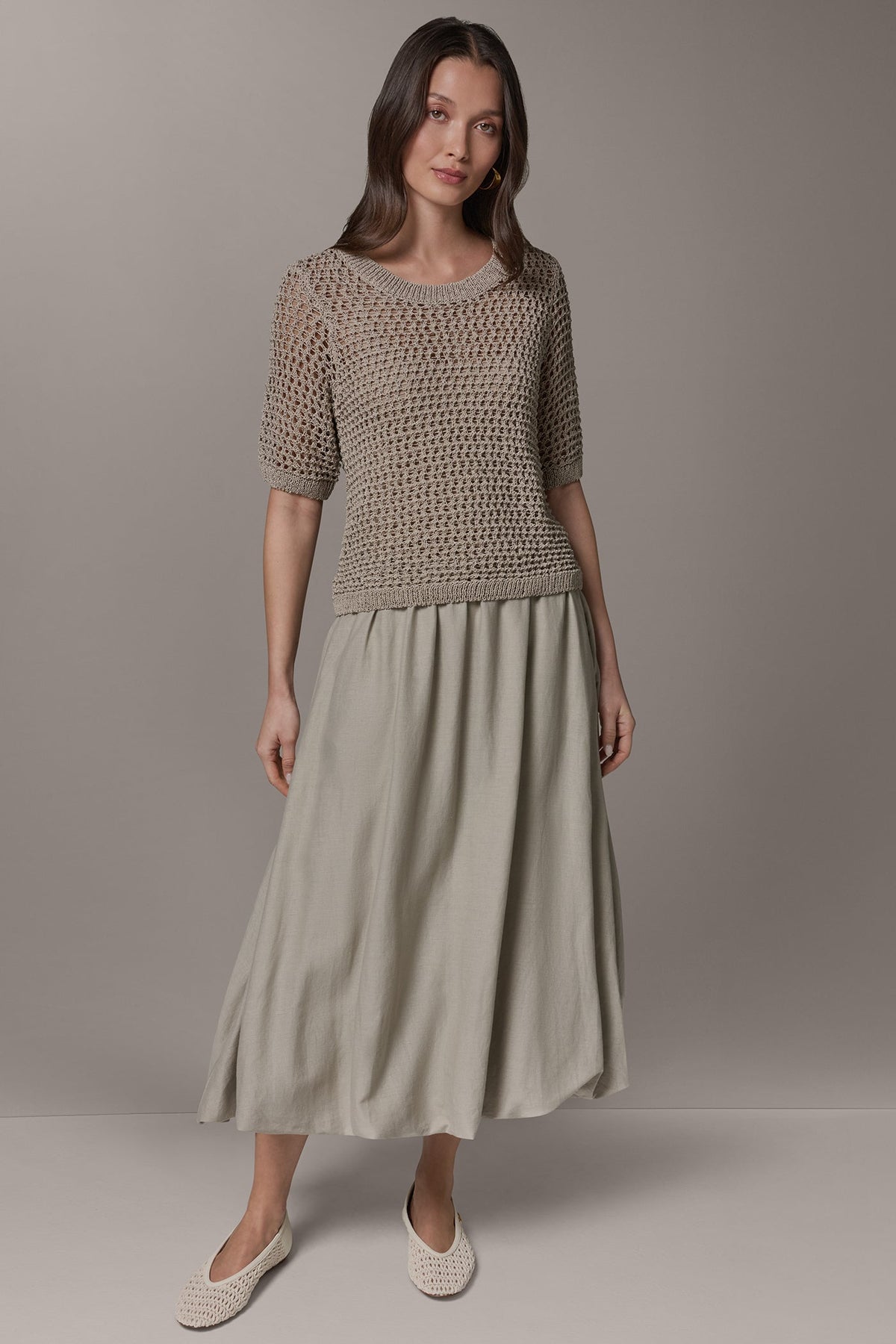 SHORT SLEEVE OPEN STITCH SWEATER - Sandstone