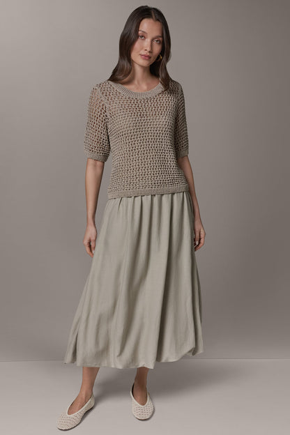 SHORT SLEEVE OPEN STITCH SWEATER - Sandstone