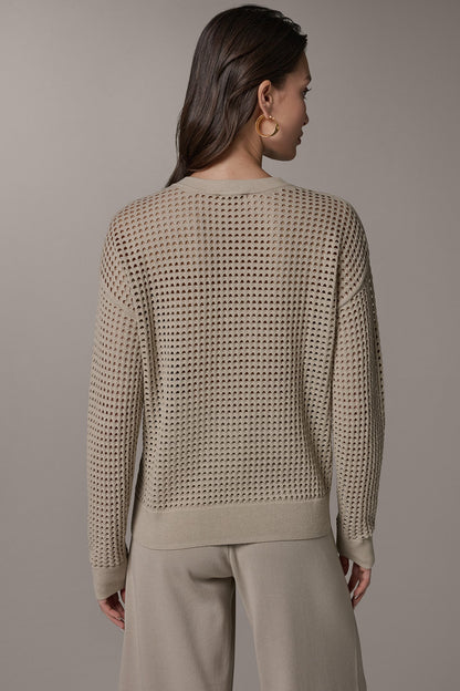 LONG SLEEVE POINTELLE SWEATER - Sandstone